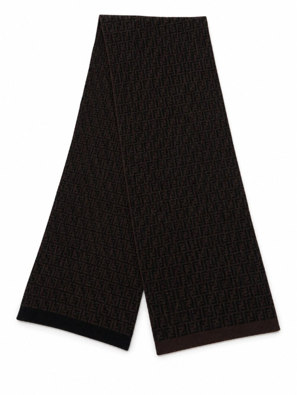 Fendi FF Zucca Monogram Scarf Brown Black Wool Knit Made in Italy Unisex Vintage